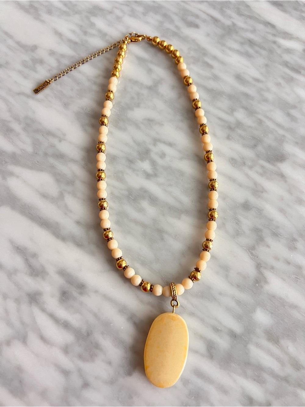 Napier Gold and Cream Beaded Pendant Necklace